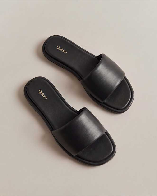 Black Italian Leather Slide Sandal