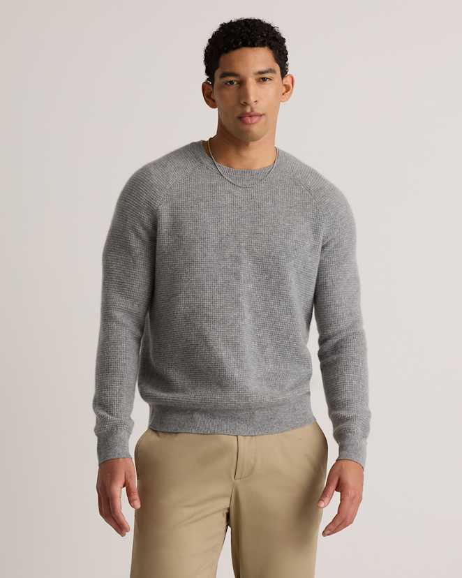 Heather Grey Mongolian Cashmere Waffle Sweatshirt
