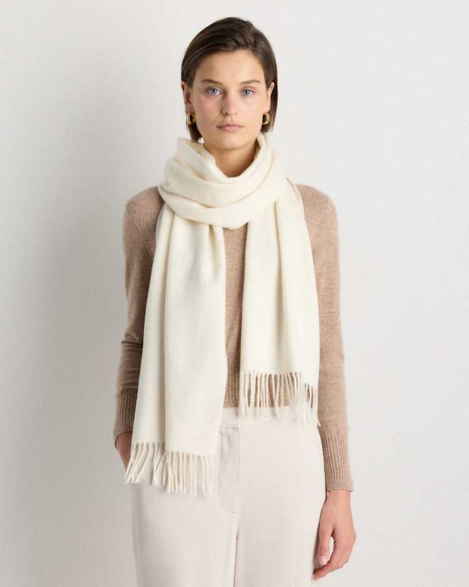 Ivory Mongolian Cashmere Woven Fringe Scarf