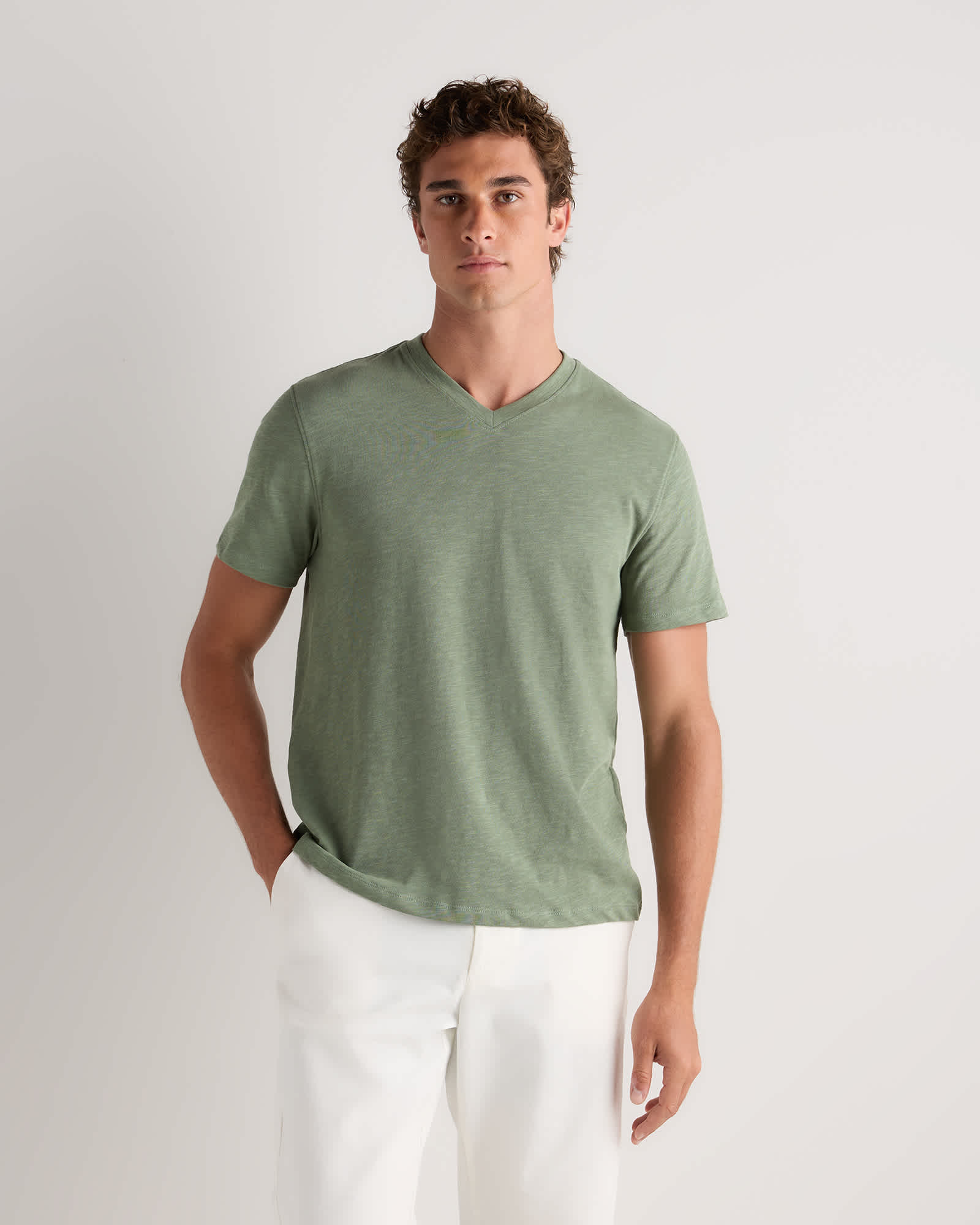 Sea Spray Green 100% Organic Cotton Slub V-Neck Tee
