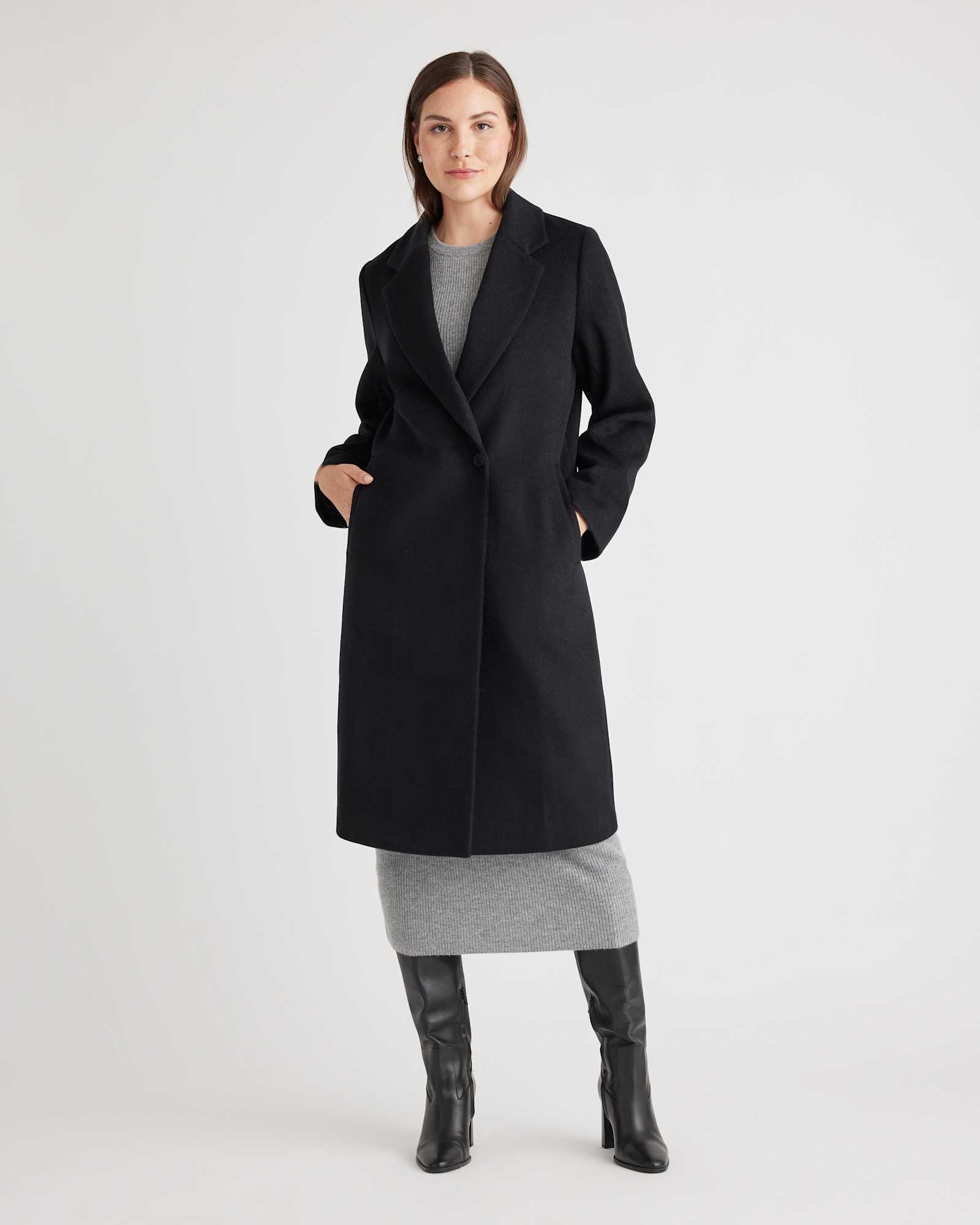 black Italian Wool Classic Single-Breasted Coat