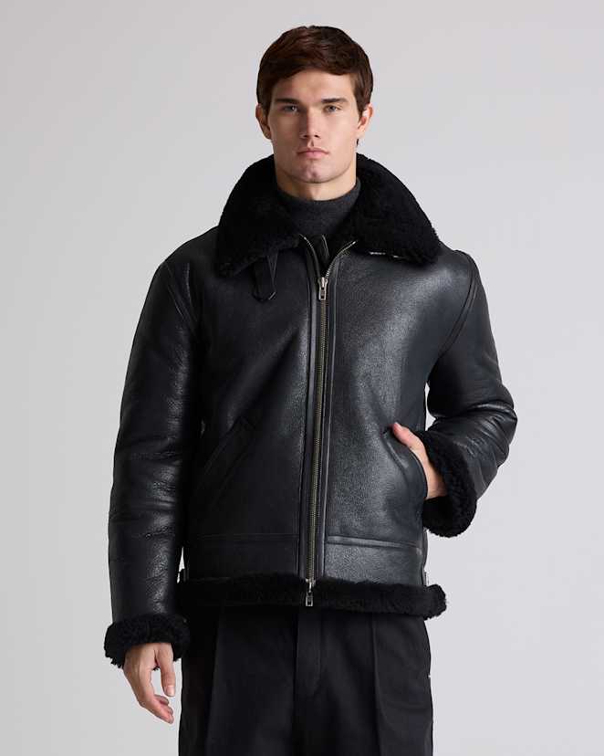 Black 100% Shearling Bomber Jacket