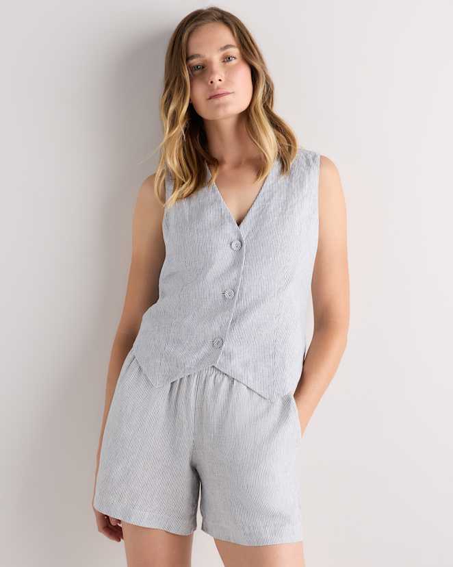 Blue Pinstripe 100% European Linen Vest