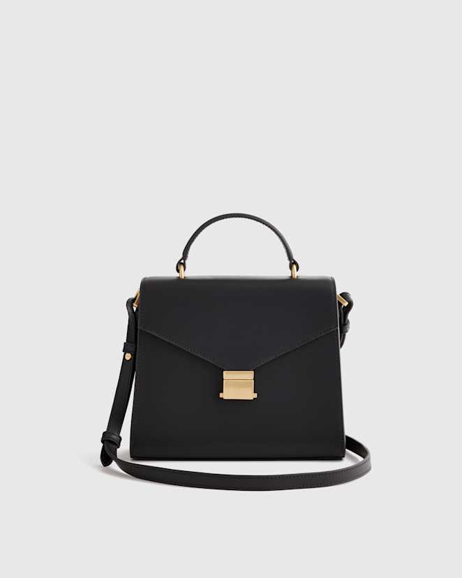 Black Italian Leather Top Handle Crossbody Satchel