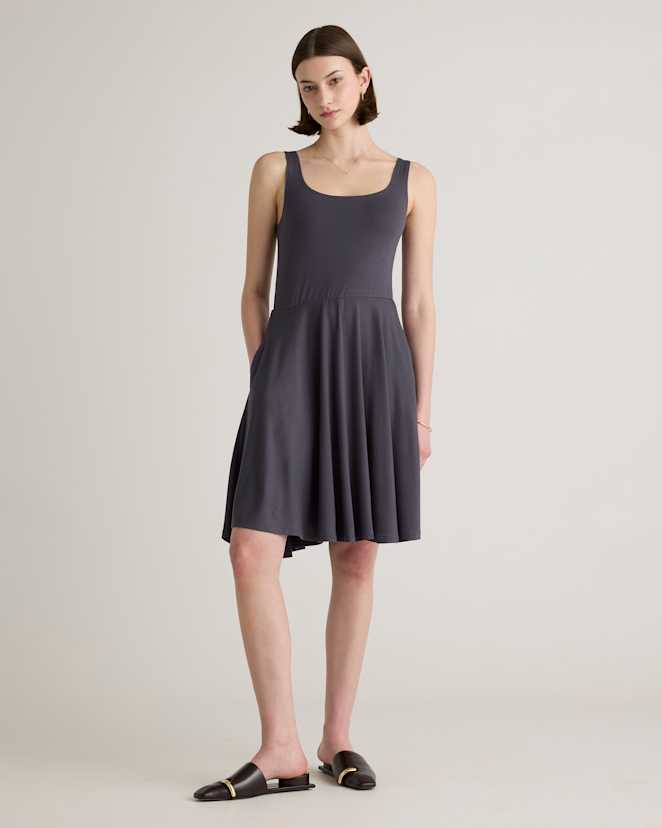 Carbon Grey Tencel Jersey Fit & Flare Mini Dress