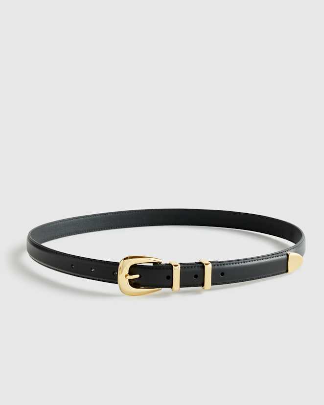 Black/Gold Lola European Leather Western Skinny Belt