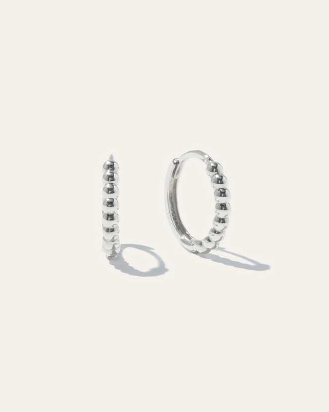 White Gold 14k Gold Beaded Hoops