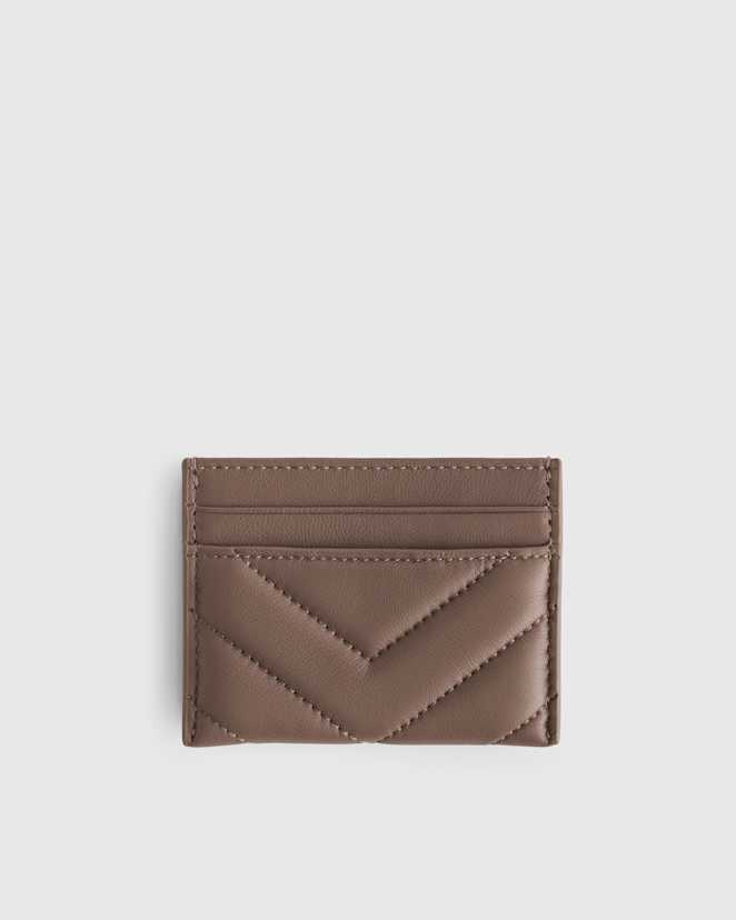 Dark Taupe Italian Leather Quilted Small Card Case