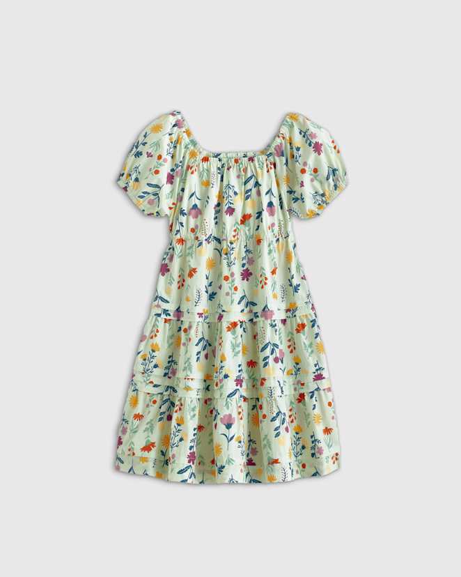 Botanical Floral 100% Organic Cotton Poplin Tiered Dress