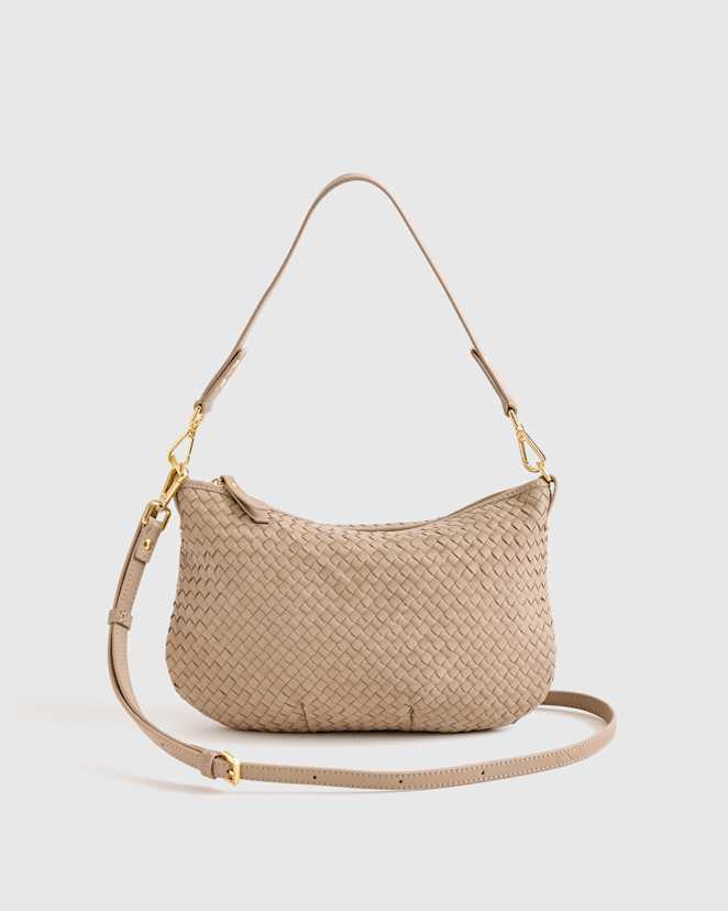 Taupe Italian Handwoven Leather Mini Shoulder Bag
