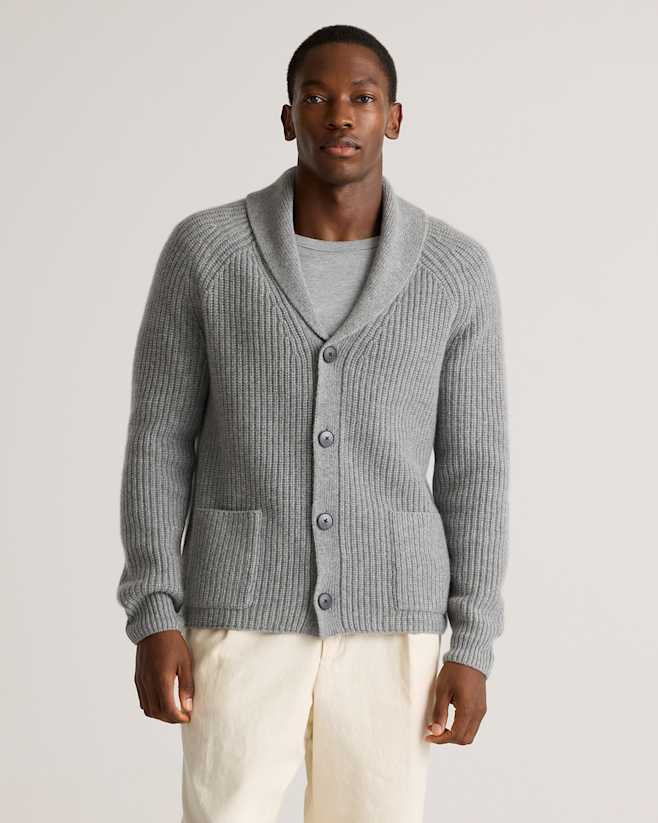 M-SWT-41-HGRY 0319 EDITED copy Heather Grey Mongolian Cashmere Shawl Collar Cardigan