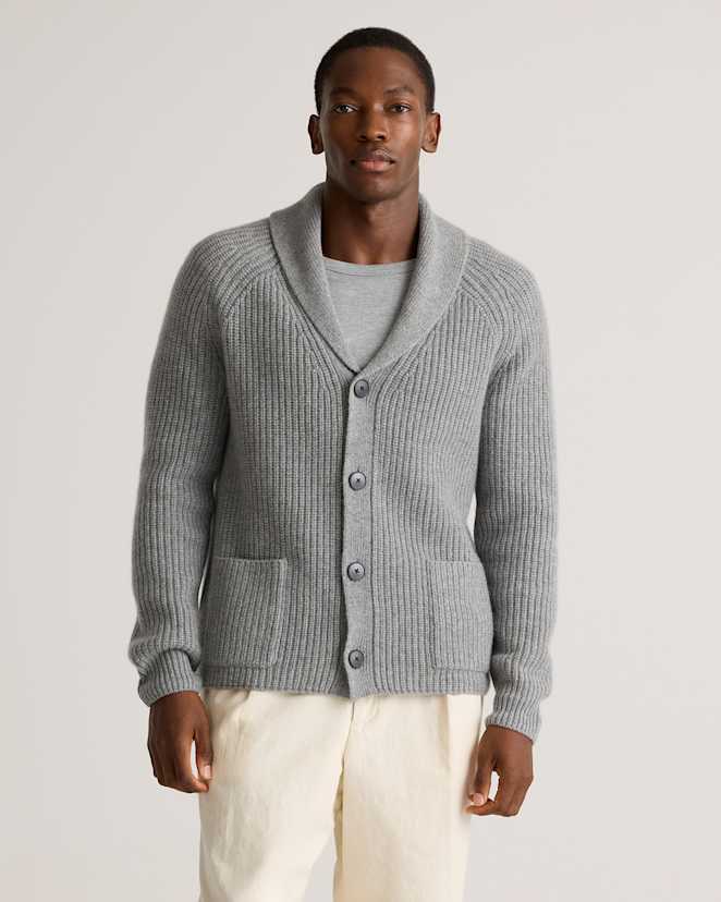 Heather Grey Mongolian Cashmere Shawl Collar Cardigan