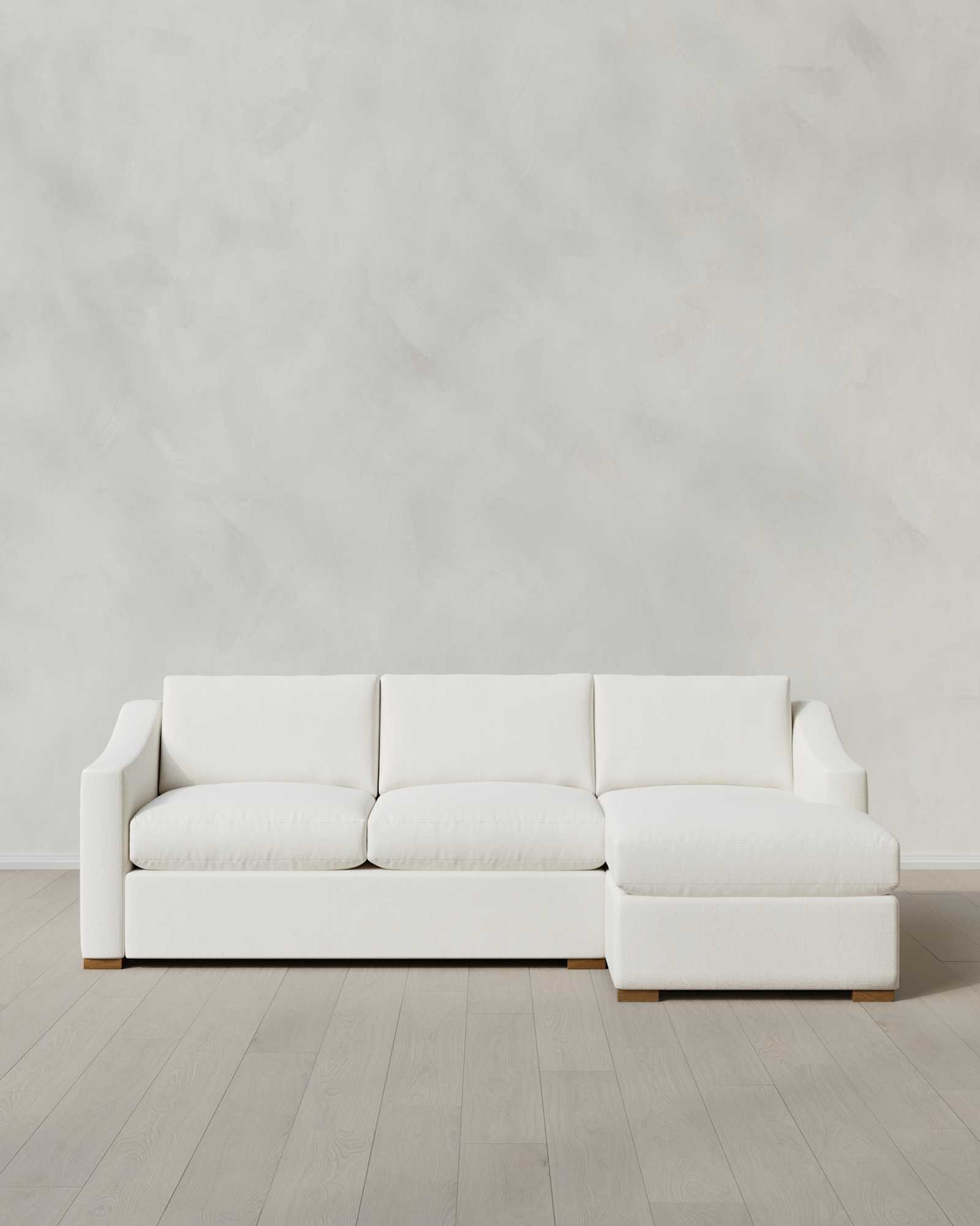 Marshmallow Hollis Slope Arm Chaise Sectional in Performance Chenille Linen Blend