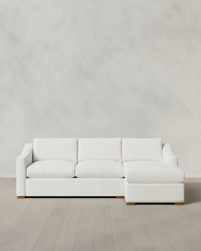 Marshmallow Hollis Slope Arm Chaise Sectional in Performance Chenille Linen Blend