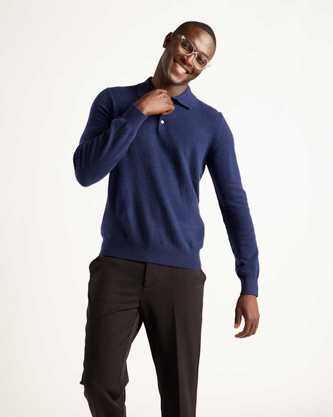 Navy Mongolian Spring Cashmere Polo Sweater