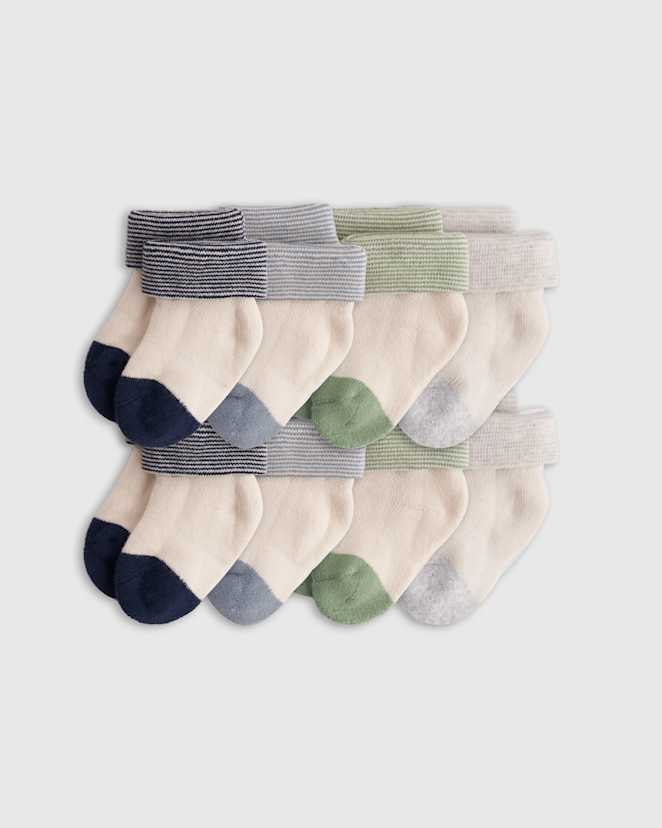 Navy/Light Blue/Green/Grey Organic Fold Over Socks 8-Pack