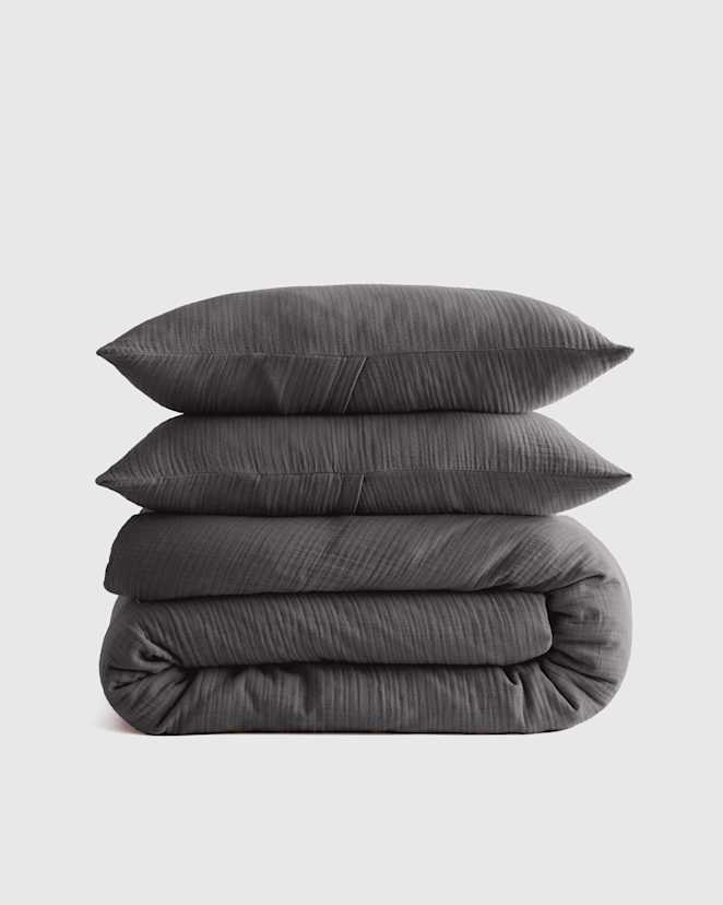 Charcoal Organic Airy Gauze Duvet Cover Set