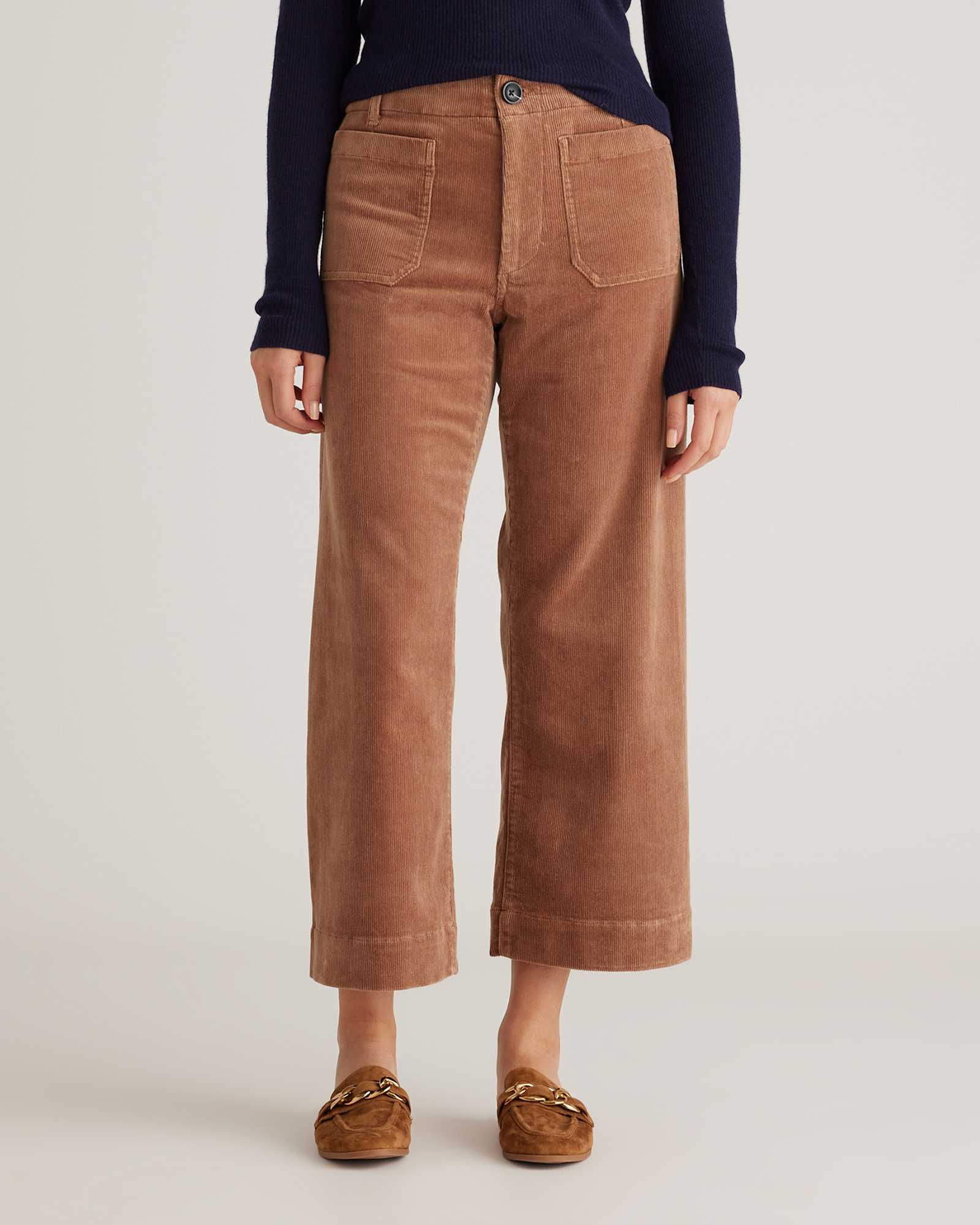 warm-brown Organic Stretch Corduroy Cropped Wide Leg Pants