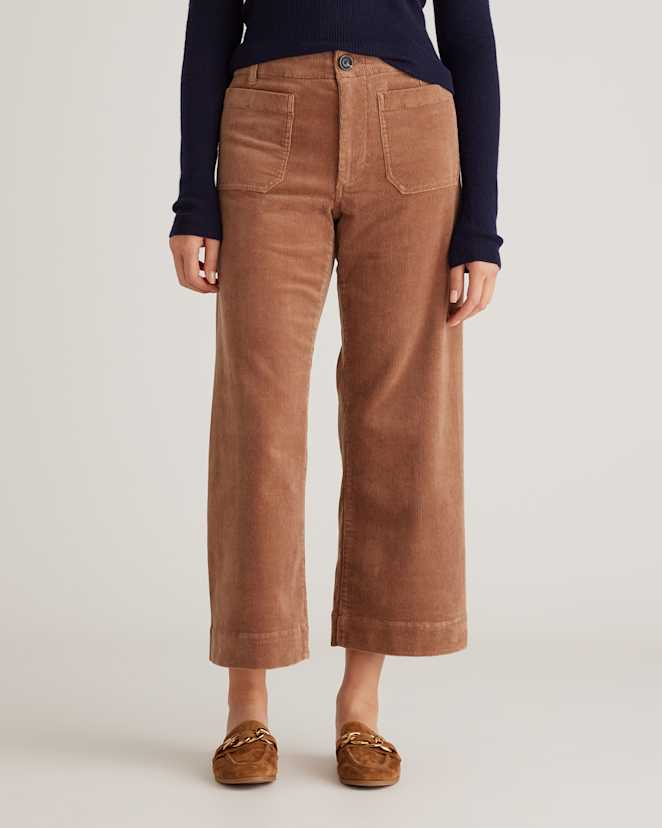 Warm Brown Organic Stretch Corduroy Cropped Wide Leg Pants