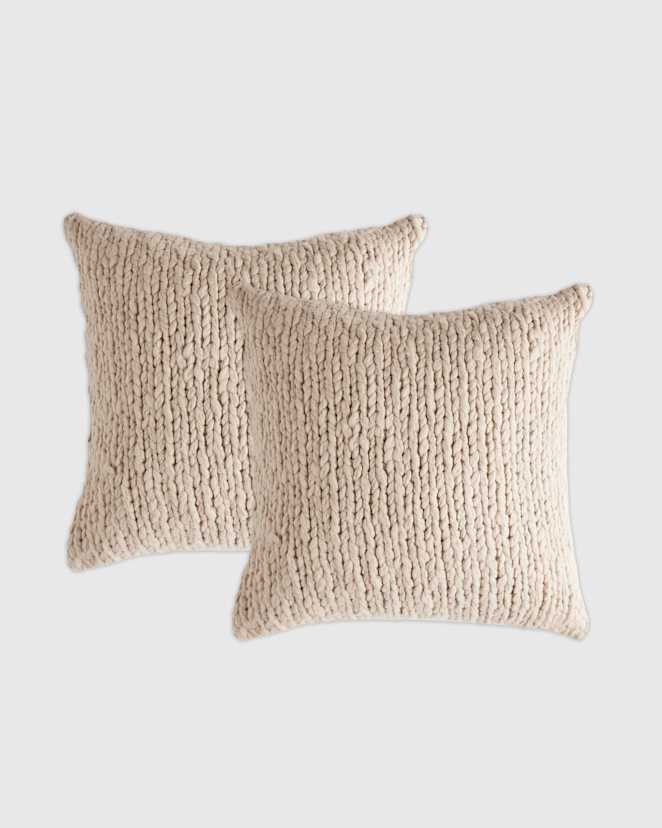Neutral Chunky Hand Knit Wool Pillow Cover (Set of 2)