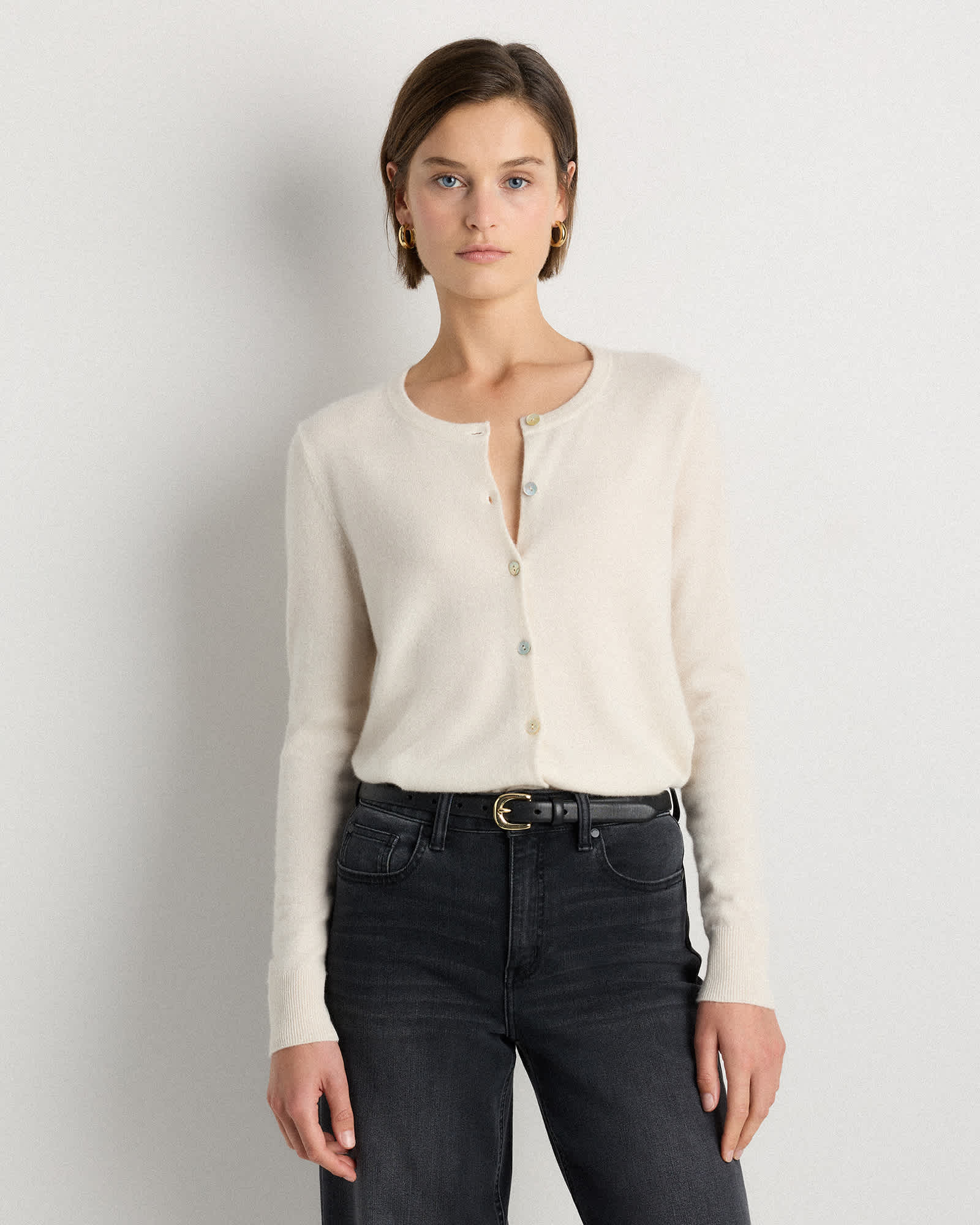 ivory Mongolian Cashmere Cardigan Sweater
