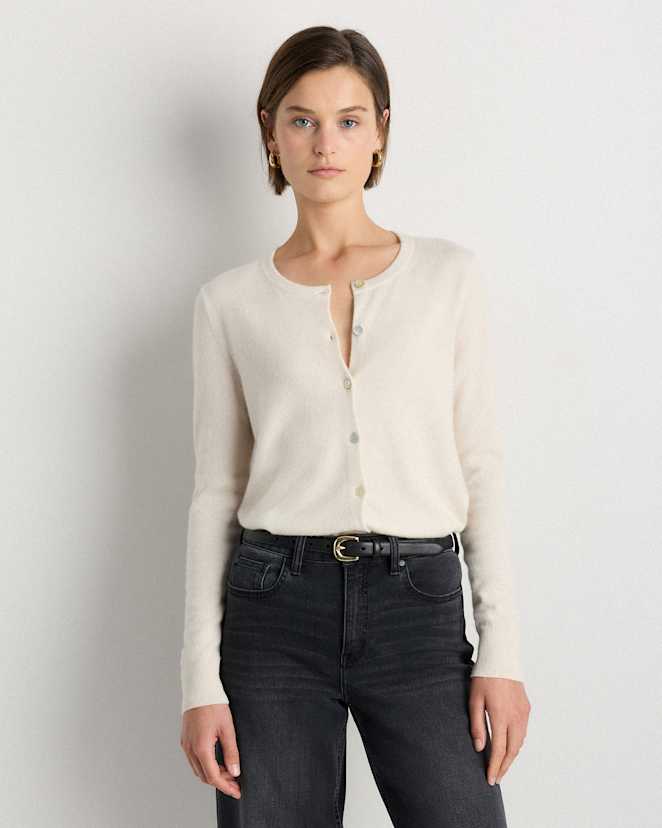 Ivory Mongolian Cashmere Cardigan Sweater
