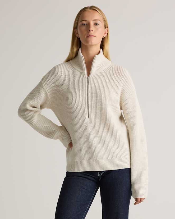 Heather Bone Australian Merino Wool Half Zip Sweater