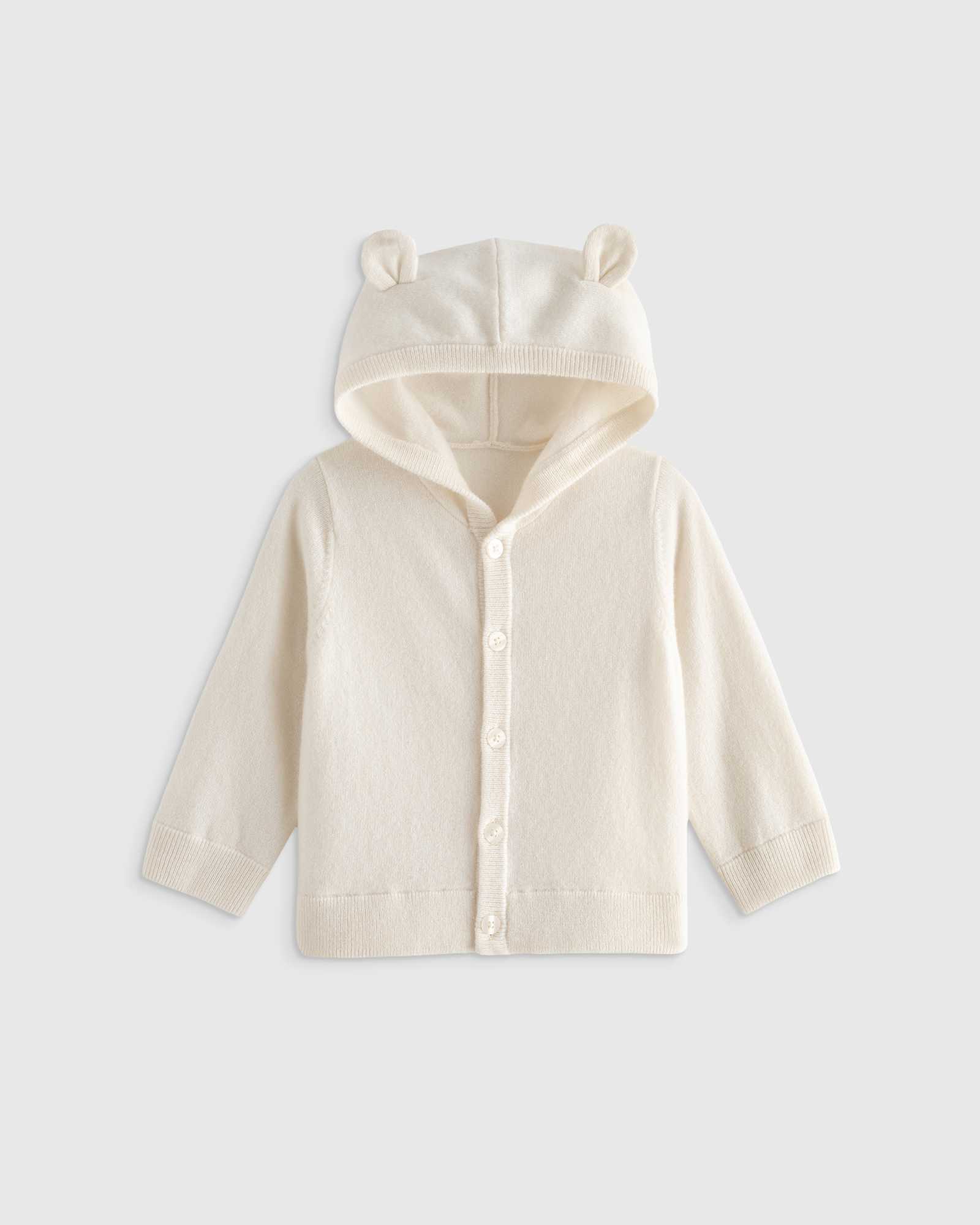 ivory Washable Cashmere Hooded Cardigan