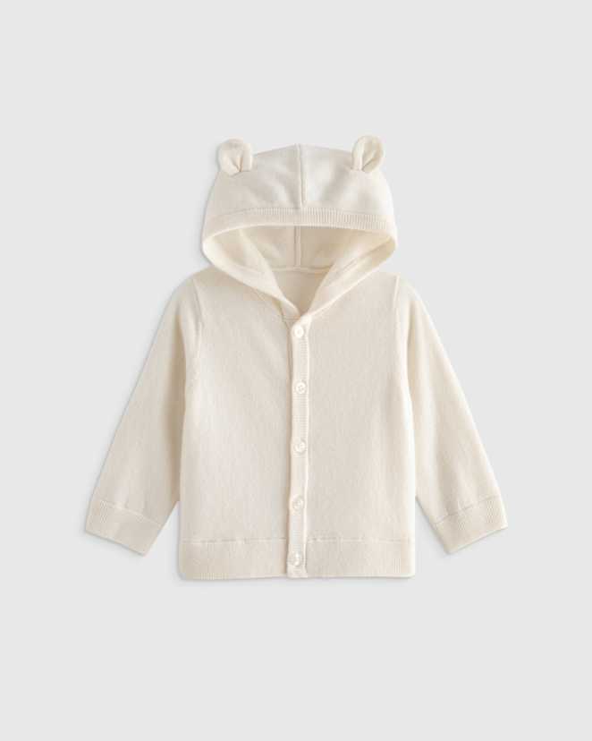 Ivory Washable Cashmere Hooded Cardigan