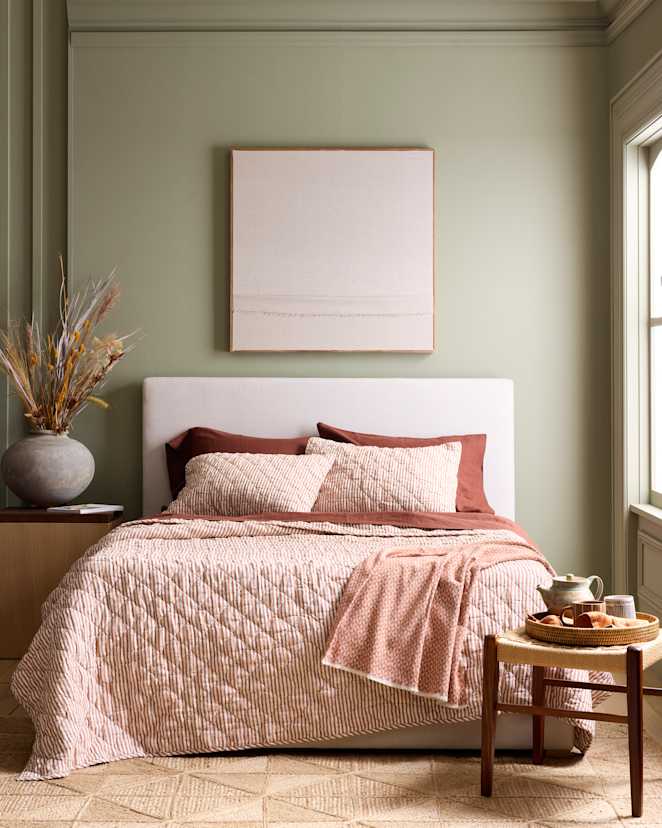 Terracotta/White Stripe European Linen Stripe Quilt Set