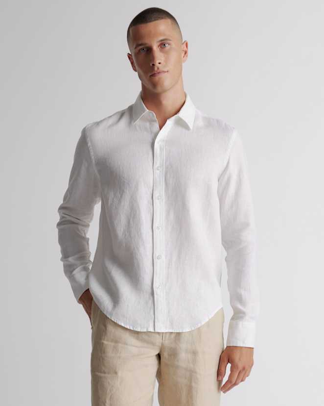 White 100% European Linen Relaxed Long Sleeve Shirt