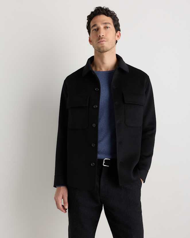 Black 100% Mongolian Cashmere Double-Faced Shirt Jacket