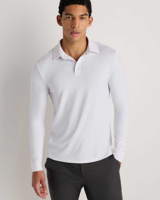 White Flowknit Breeze Performance Long Sleeve Polo