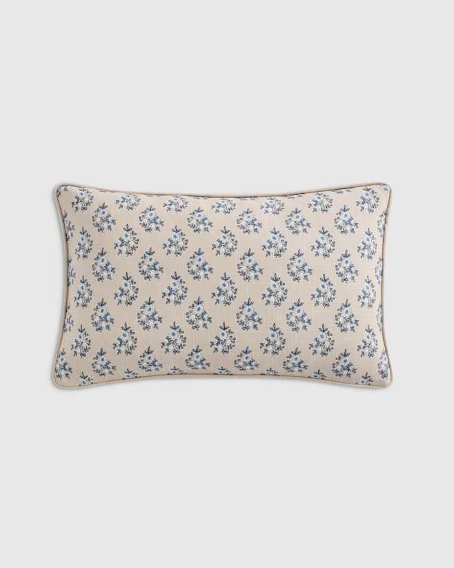Natural Piped Block Print Cotton Pillow Cover