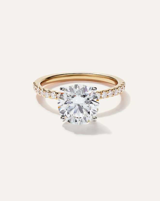 Yellow Gold Lab Grown Diamond Round Petite Pave Engagement Ring - 2.5ct