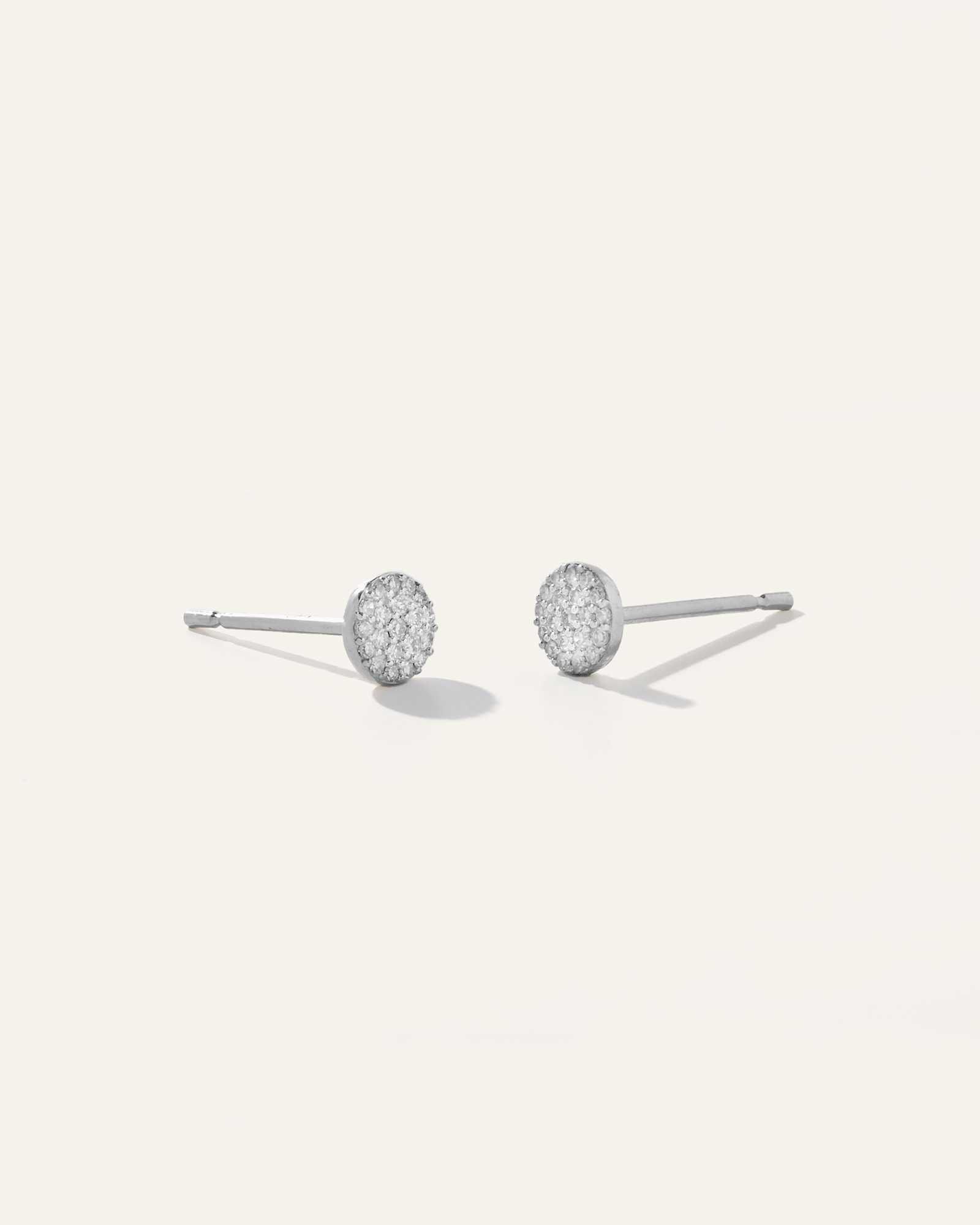 14K Gold Pave Diamond Round Studs WG