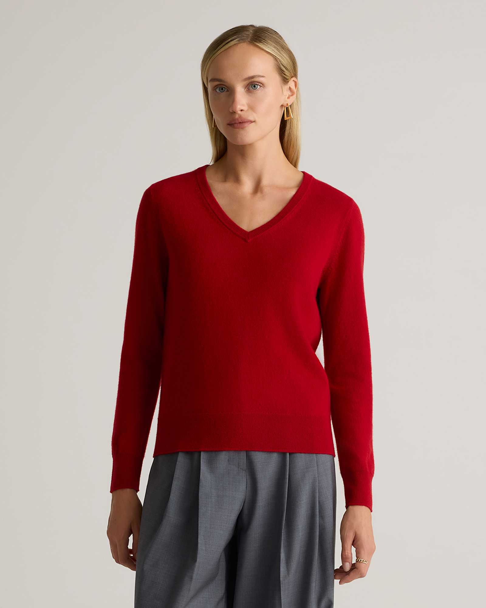 Varsity Red Mongolian Cashmere V-Neck Sweater