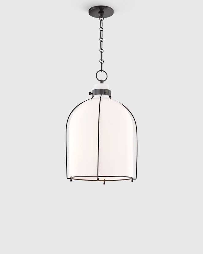 Black Iron and Opal Glass Bell Pendant Light