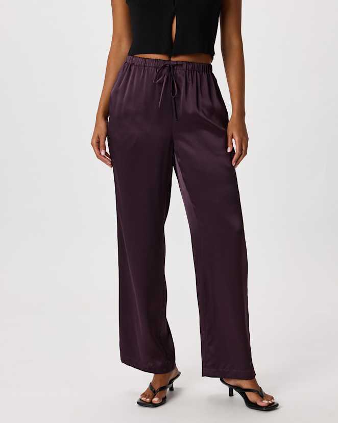 Deep Orchid Purple 100% Washable Silk Drawstring Wide Leg Pants