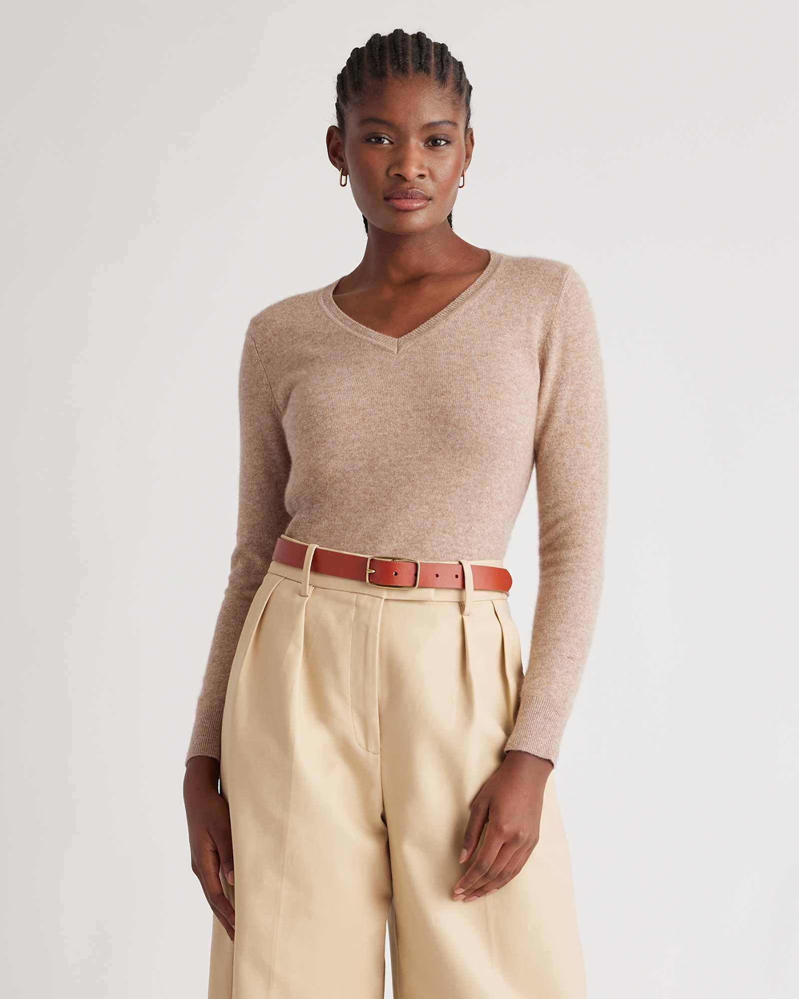 oatmeal Mongolian Cashmere V-Neck Sweater