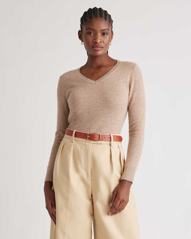 Oatmeal Mongolian Cashmere V-Neck Sweater