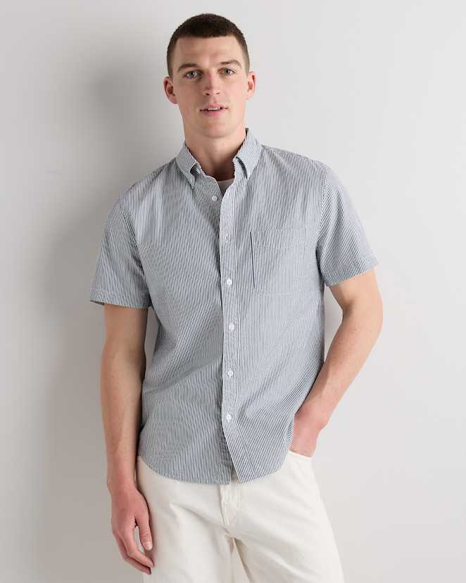 Blue Stripe 100% Organic Cotton Seersucker Short Sleeve Shirt