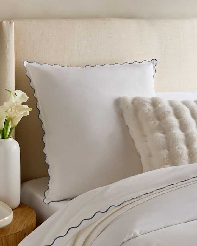 White/Mineral Classic Organic Percale Scallop Euro Sham