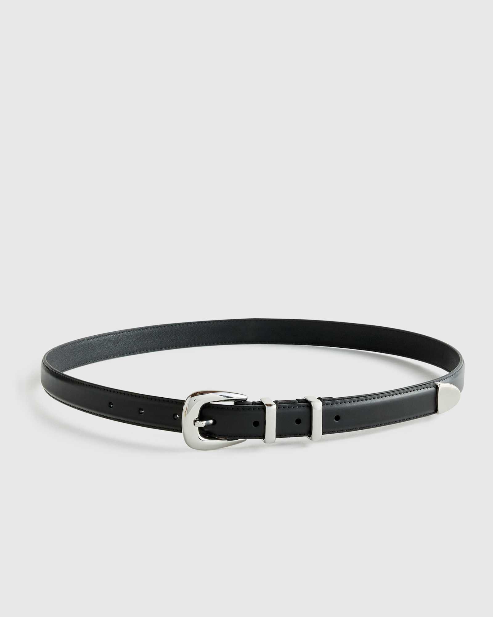 Black/Silver Lola European Leather Western Skinny Belt