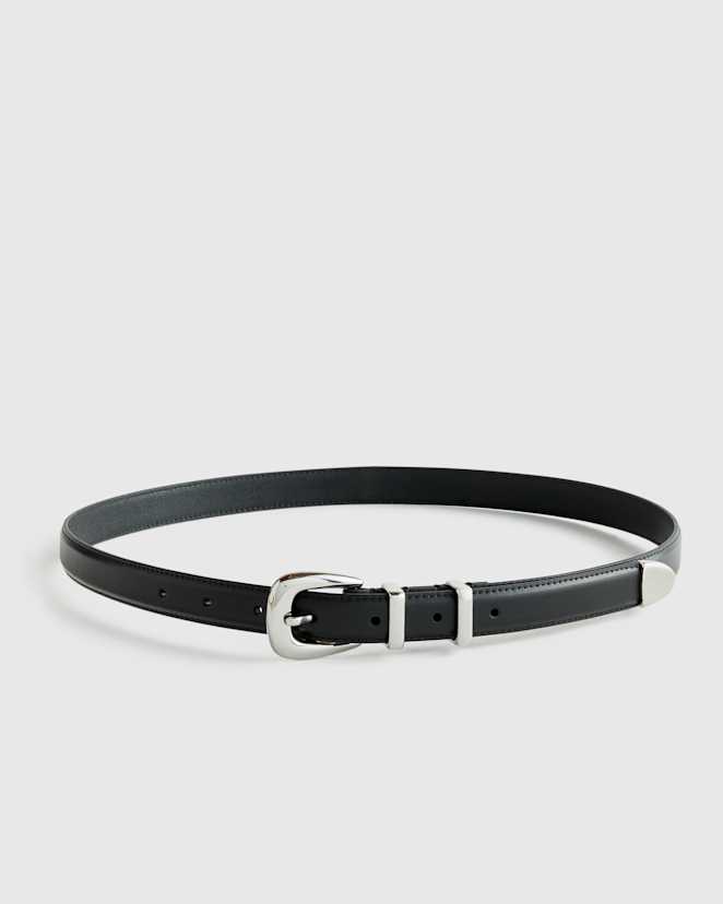 Black/Silver Lola European Leather Western Skinny Belt
