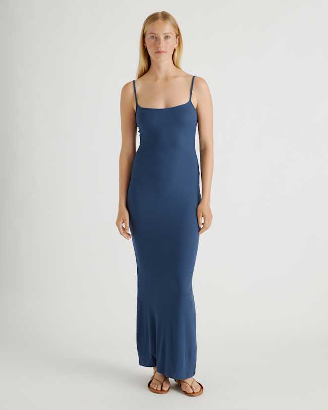 Navy Tencel Rib Knit Maxi Slip Dress