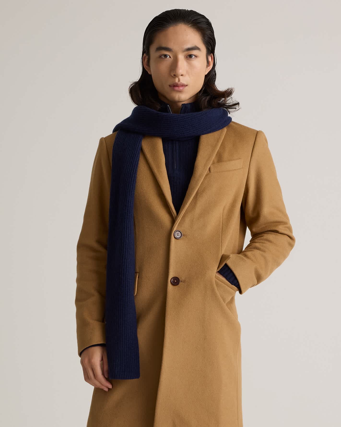 navy Mongolian Cashmere Ribbed Scarf