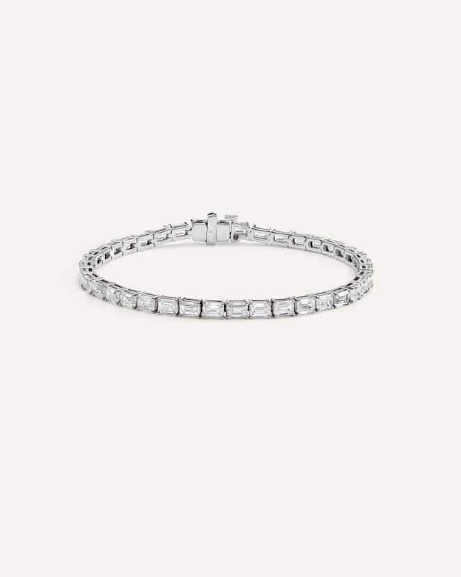 White Gold 14K Gold Lab Grown Diamond East-West Emerald Tennis Bracelet - 10ctw