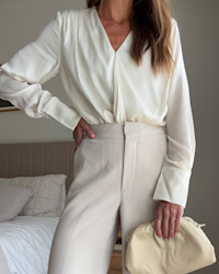 Washable Stretch Silk Surplice Bodysuit Ivory Victoria Schneider Thumbnail 4x5