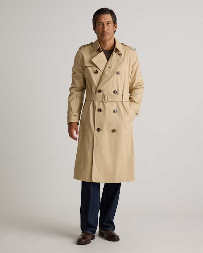 Light Khaki Comfort Stretch Long Trench Coat